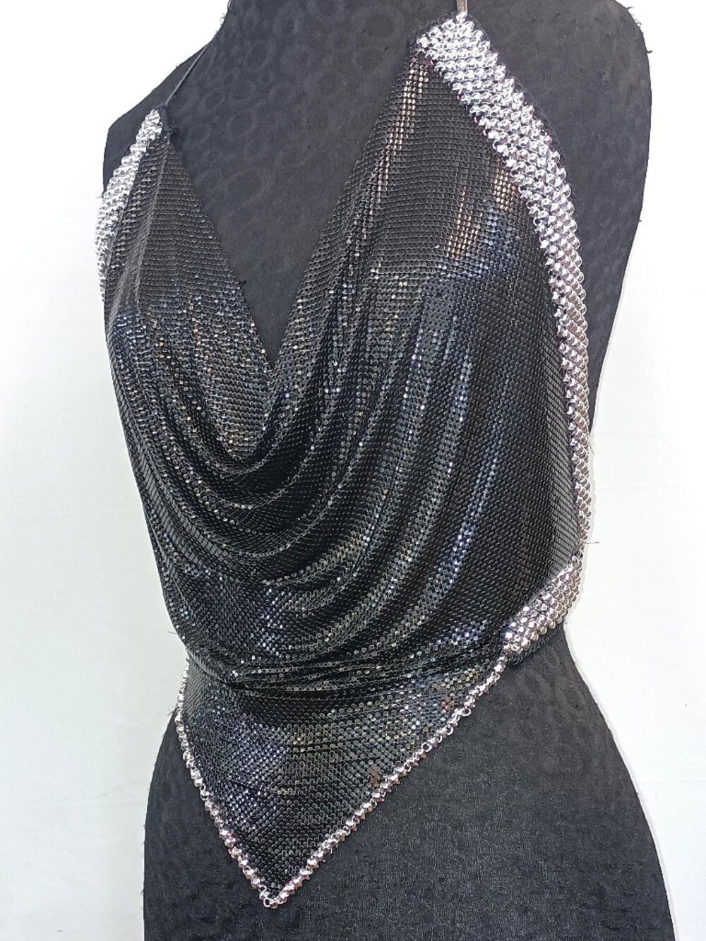 Ferrara Whiting and Davis Black and Silver Mesh Halter